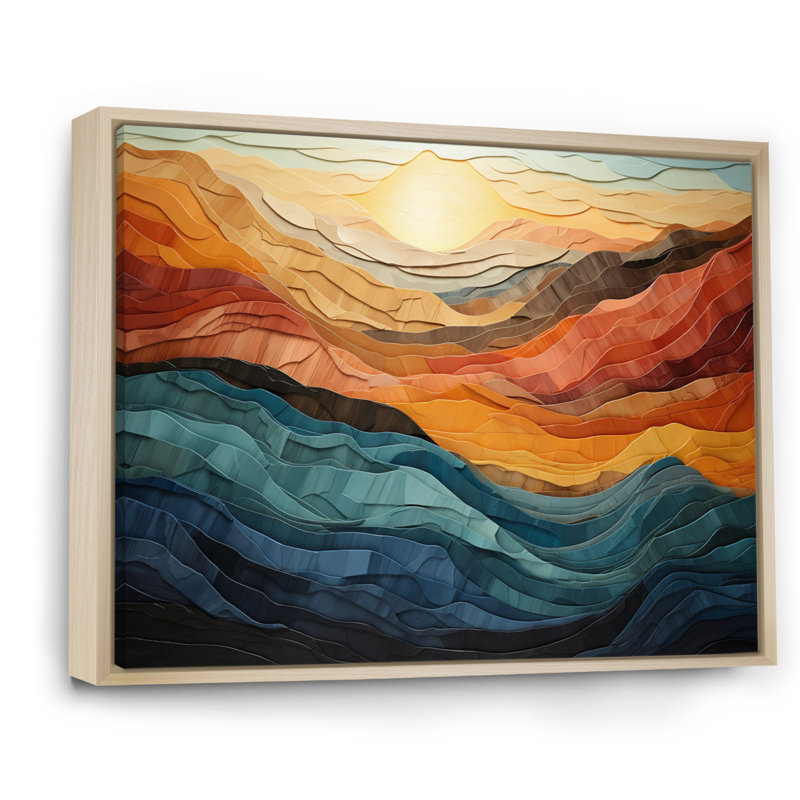 Paysage de montagnes corail bleu sarcelle audacieux - art mural montagne - vallée de Bold, H 16 po x l 32 po, Érable