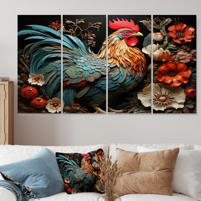Ensemble de 4 décorations murales Modern Rooster Collage I - Chicken