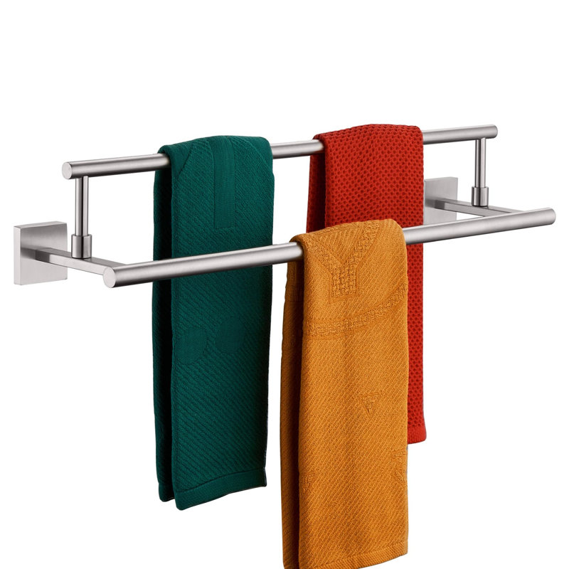 Porte-serviettes de salle de bain double 24 po Porte-serviettes noir mat Acier inoxydable, nickel brossé, Brushed Nickel