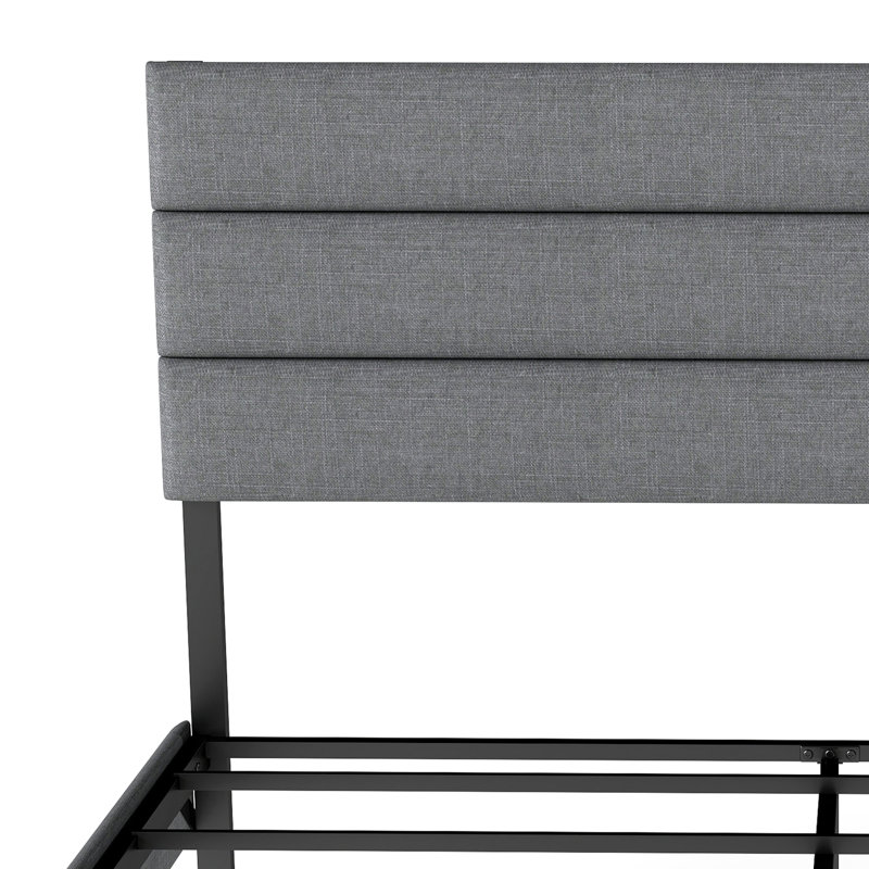 Structure de lit simple tapissier simple avec tête de lit, sans sommier, rangement sous le lit 14 po, gris, Lit simple