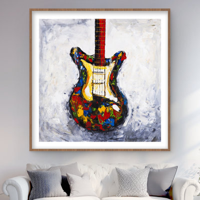 Colorful Guitar – Framed Matted Print for Man Cave Decor