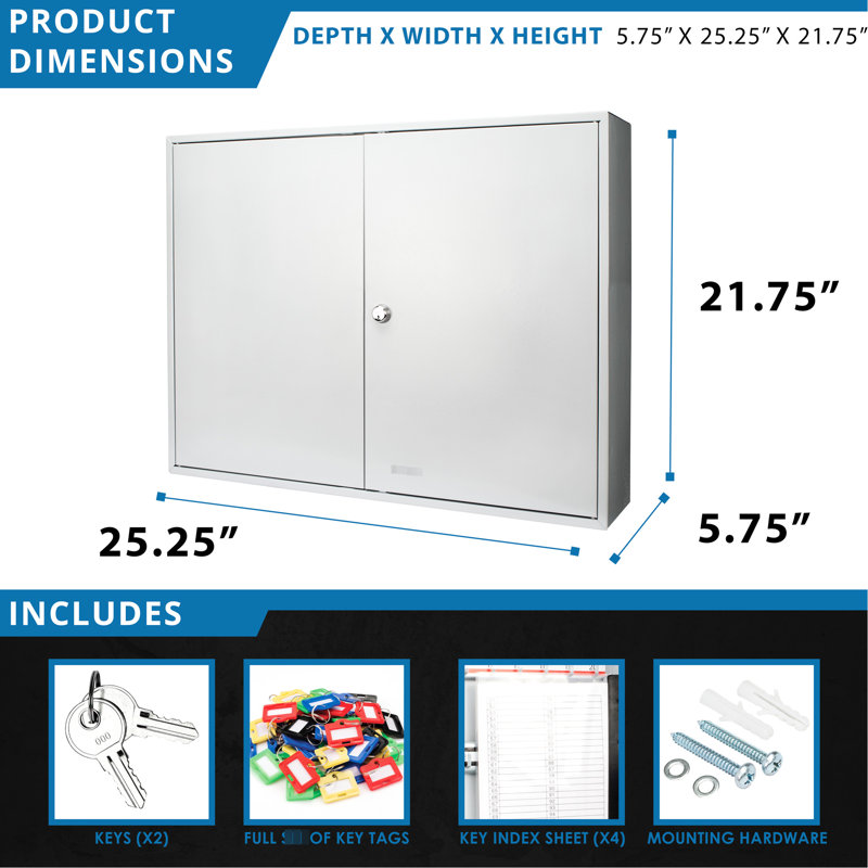 Armoire murale 400 clés avec serrure - acier gris, réglable, étiquettes colorées pour un rangement efficace