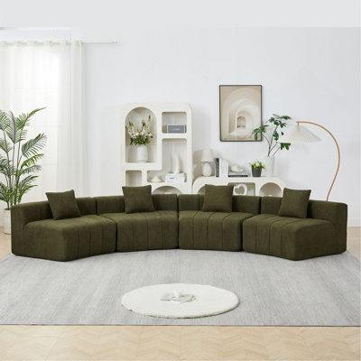 Chenille Curved Sectional Sofa With 4 Pillows,Curved Symmetrical Modular Semi Circular Sofa Sectional For Bedroom, Living Room, Office For Leisure Or Nap, Reading Room, And Lobby