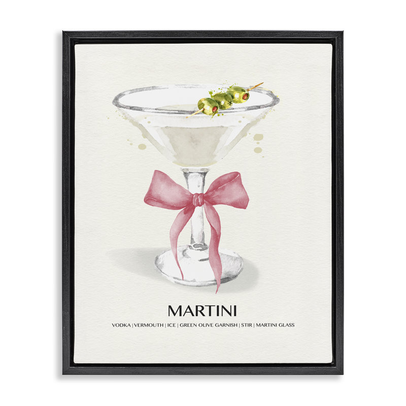  "Pastel Martini with Bow", art mural par Susan Jill, Cadre flottant noir de jais, H 31 po x l 25 po
