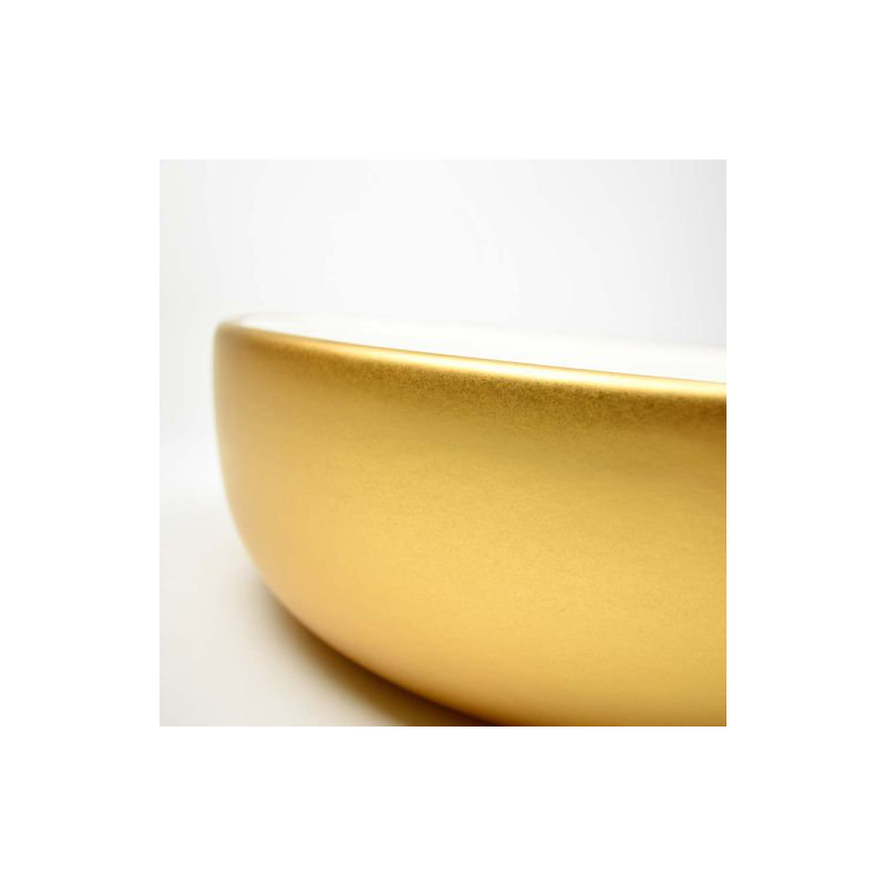 Bliss Ceramic Round Drop-In Bathroom Sink, Matte Gold/White