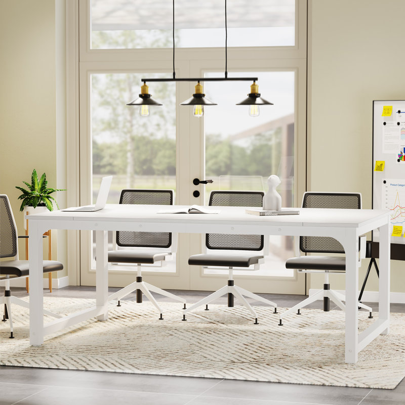 Table de conférence rectangulaire Kostantza, H 30 po x L 78,7 po x l 39,5 po, Blanc, Blanc