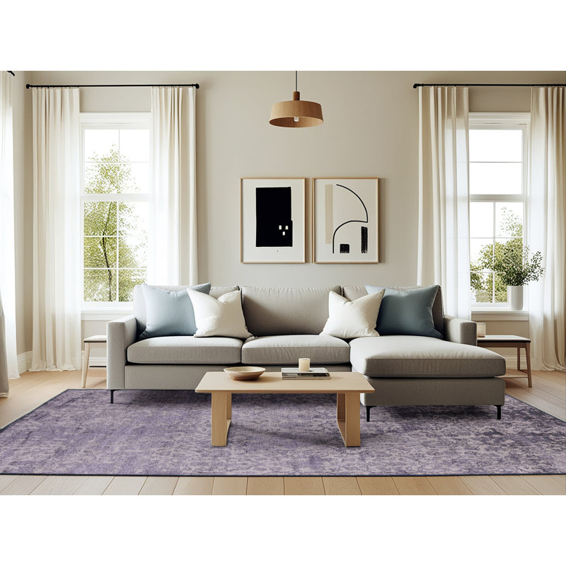 Tapis mauve / gris à motif floral Sharice, Rectangle 6 pi x 9 pi