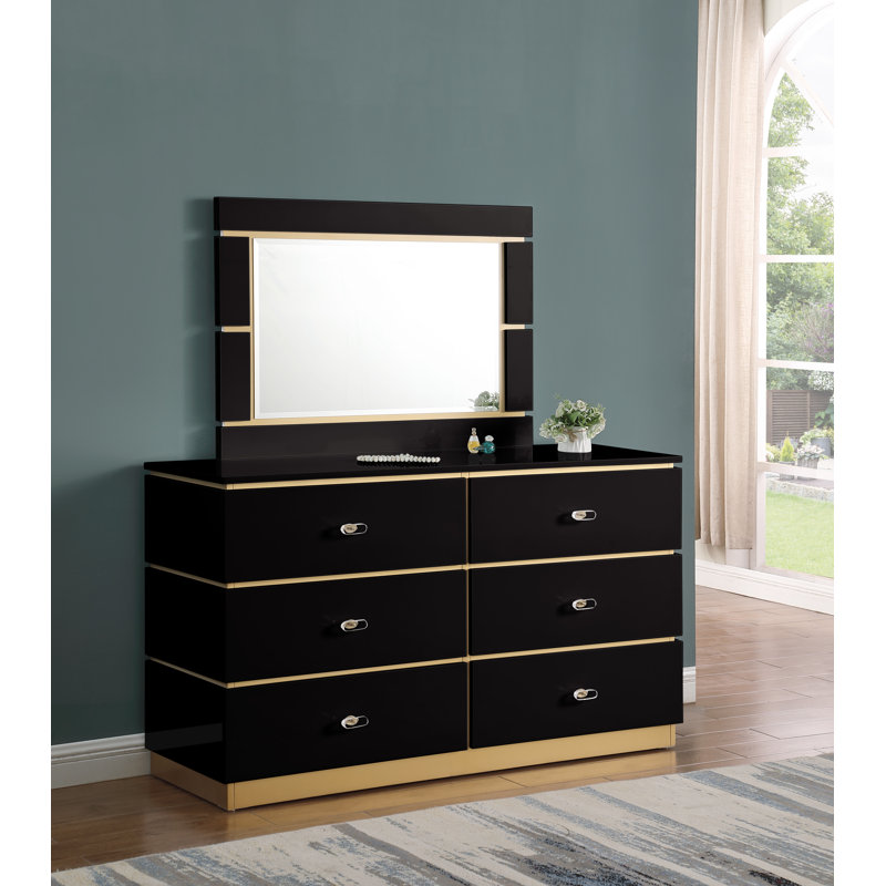 Commode à 6 tiroirs avec miroir Jessi, Noir
