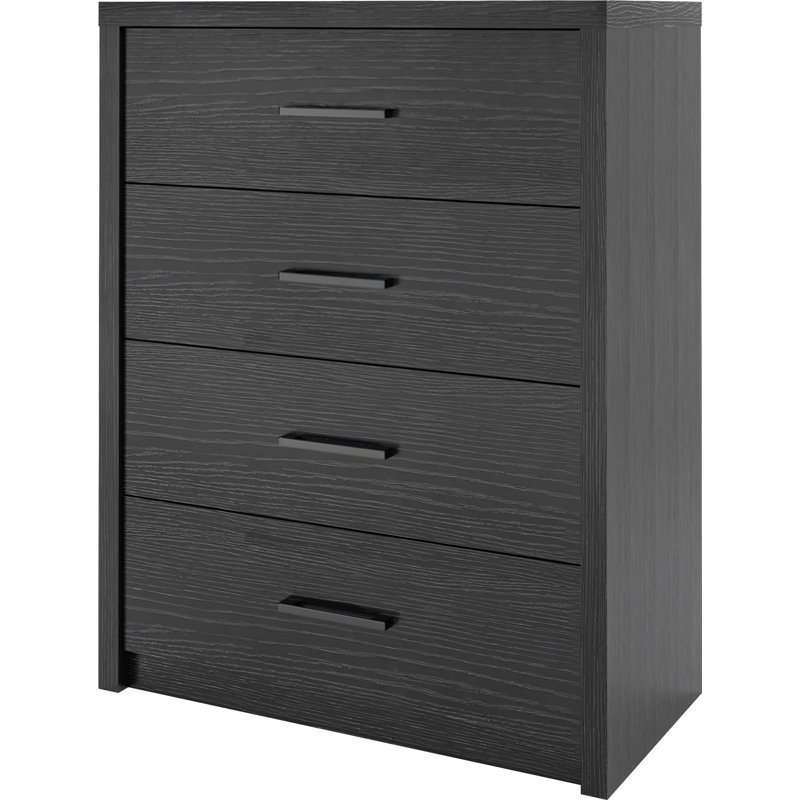 Commode 4 tiroirs en bois - Commode large pour chambre à coucher, salon ou bureau personnel, Noir