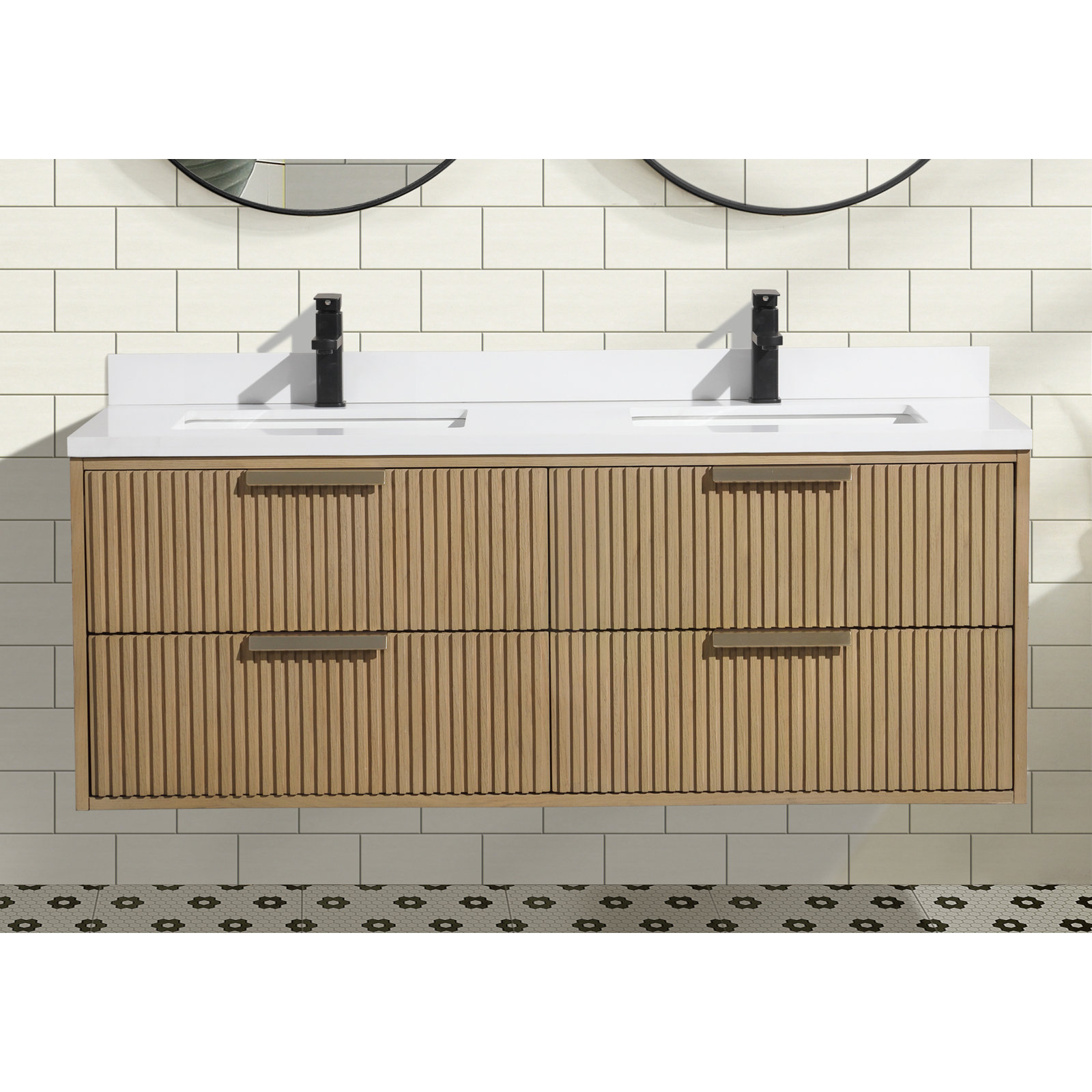 San Diego 55'' Double Bathroom Vanity, Oak, Gold