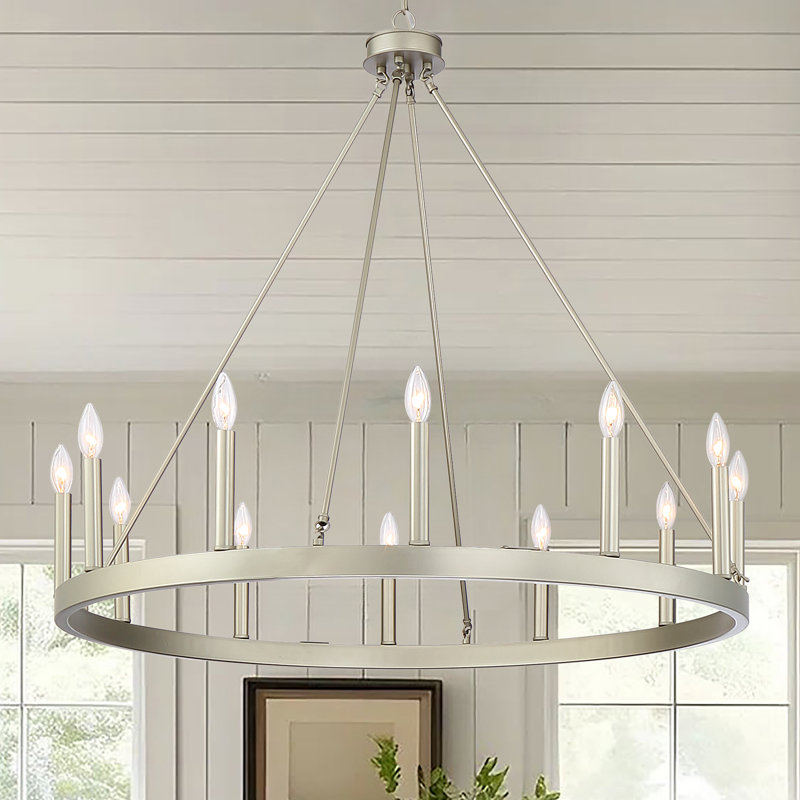12-Light Wagon Wheel Candle Style Chandelier, Antique silver