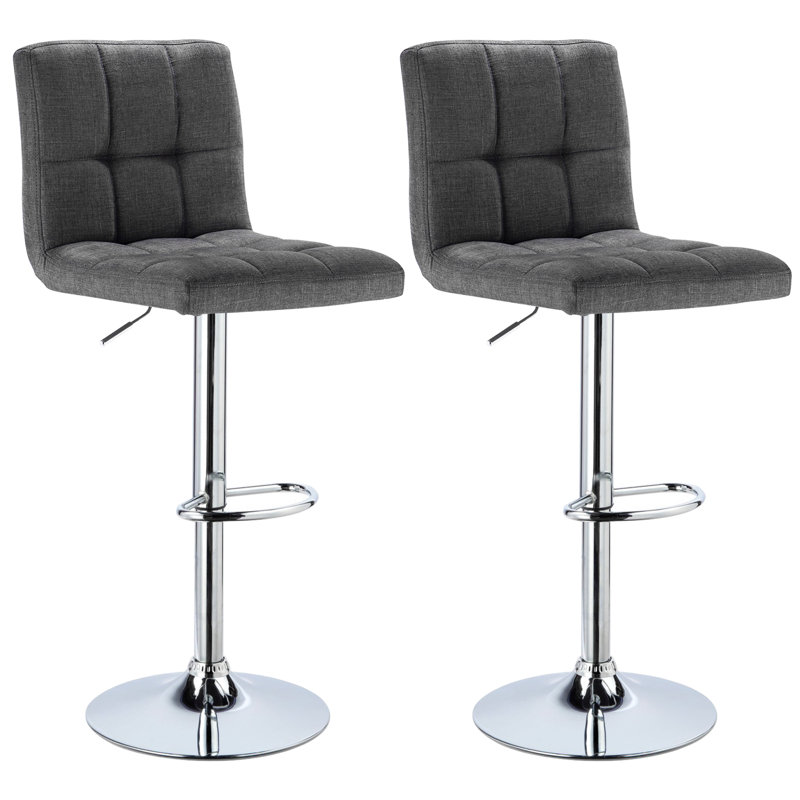 Dequincy Swivel Upholstered Adjustable Height Counter Stool with Metal Frame, Dark Grey