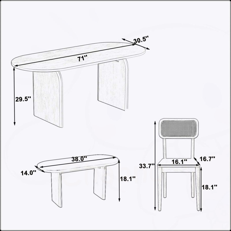 Ensemble de table de salle à manger ovale 6 pièces avec banc et chaises Sturdy, Brun, Brun