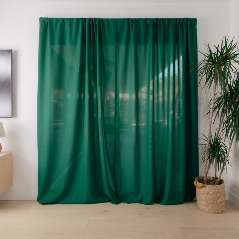 Angiens Polyester Semi-Sheer Drape Pair, Emerald Green