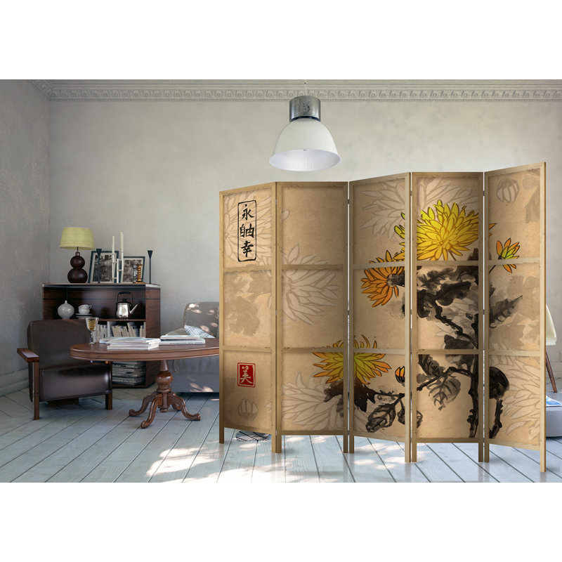 225cm W x 171cm H 5 - Panel Solid Wood Folding Room Divider