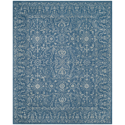 Tapis oriental gris / bleu en viscose / laine touffeté à la main Samaniego