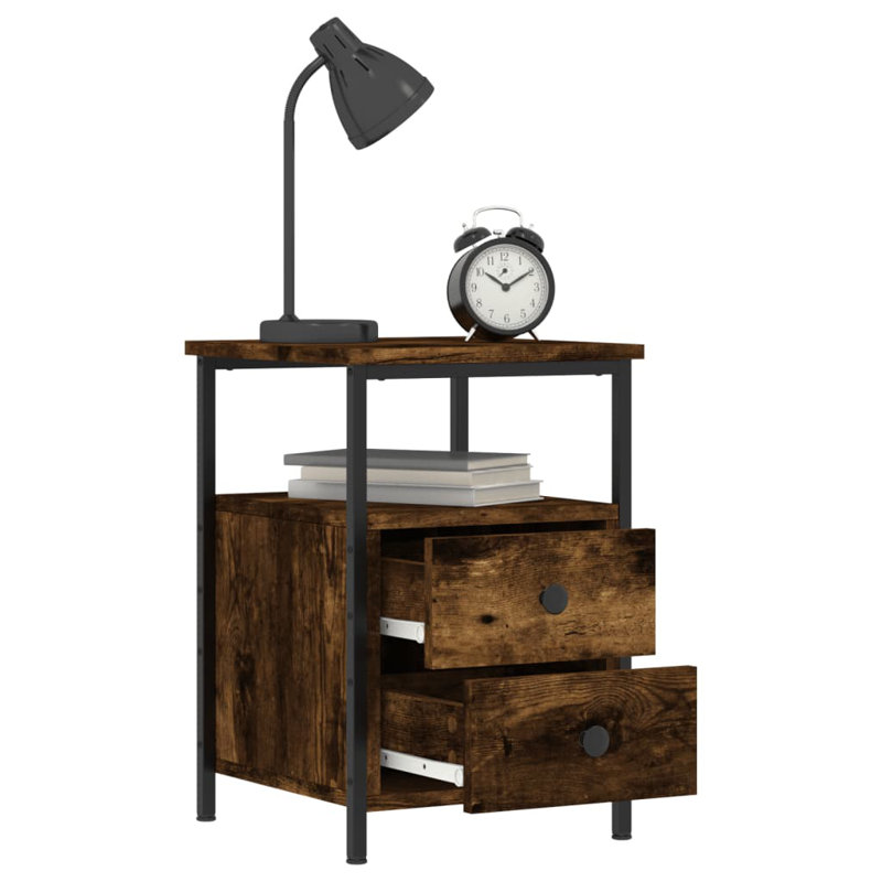 Orlie 34cm W Iron Bedside Table, Smoked Oak