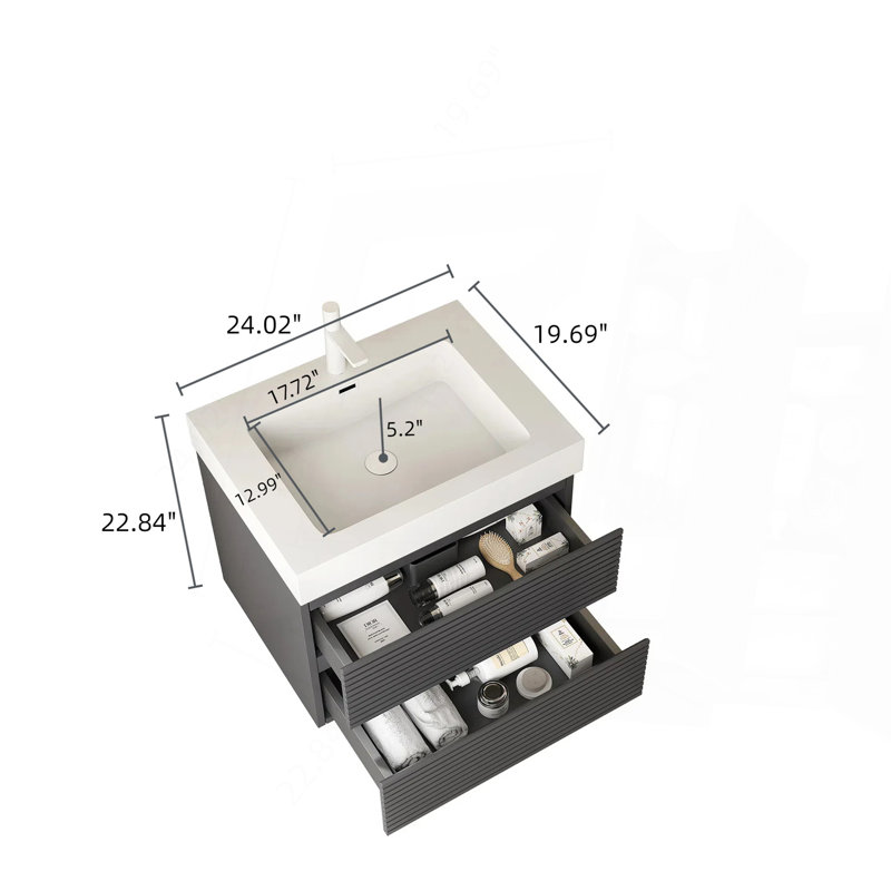 Armoire murale 24 po sans lavabo, robinet et évier, gris