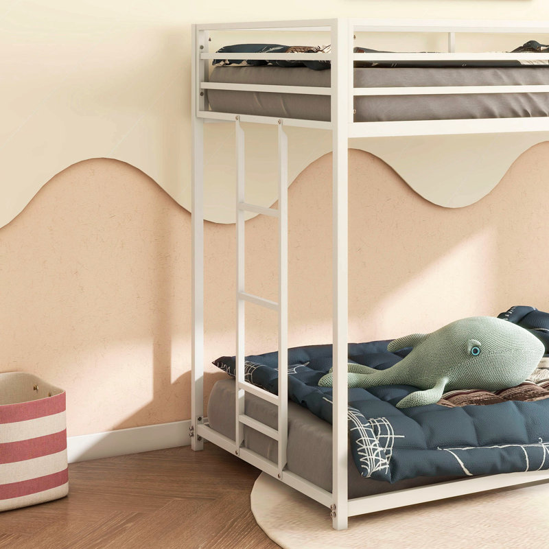 Lit superposé en métal robuste pour enfants et adultes Adam, profil bas et facile à monter avec échelle stable, Beige