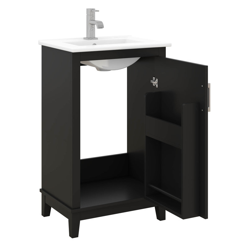 Meuble-lavabo de 20 po avec lavabo, petite armoire de salle de bain avec supports de rangement et porte à fermeture en douceur, meuble-lavabo étroit