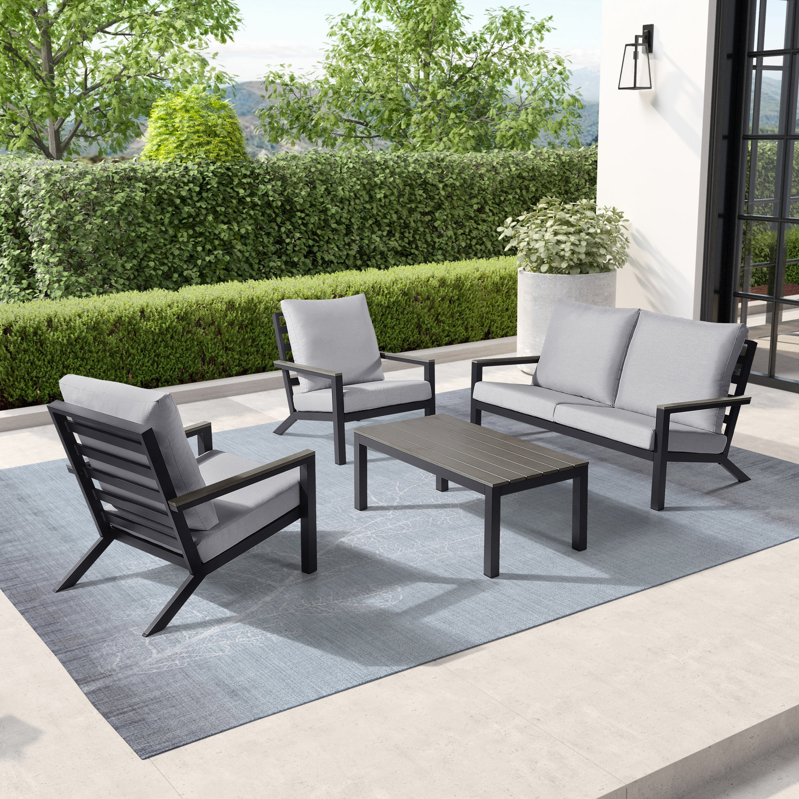 Landing 4-Person Patio Seating Group, Slate Black Frame/Light Gray Cushion