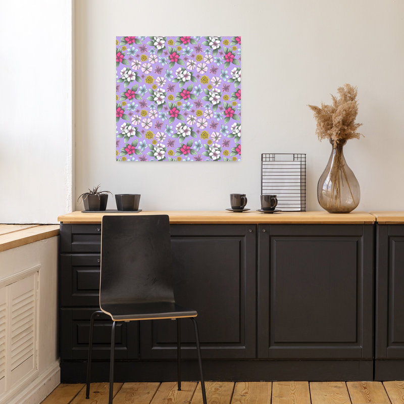 Art contemporain, art floral rétro, H 18 po x l 18 po
