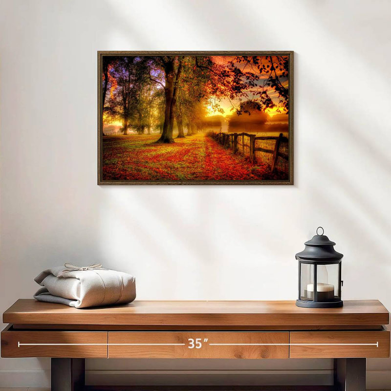 Nouvelle-Angleterre, automne, 19 po x 13 po, Cadre flottant noyer