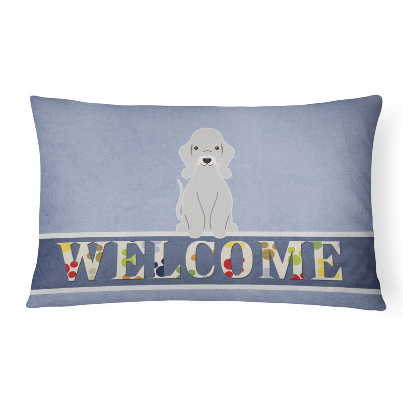 Coussin Bedlington Terrier Welcome, Bleu