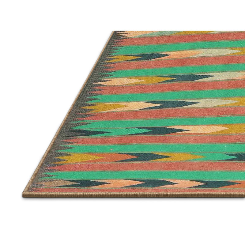 Tapis bleu/orange/bleu ciel contemporain, Rectangle 5 pi x 7 pi