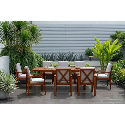 Ensemble de salle à manger d'extérieur en bois FSC avec coussins 9 pièces Hermes