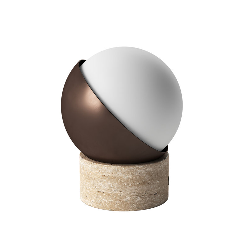 Lampe de table à DEL sans fil rechargeable ORB, contrôle tactile à 3 niveaux de luminosité, travertin / bronze chocolat