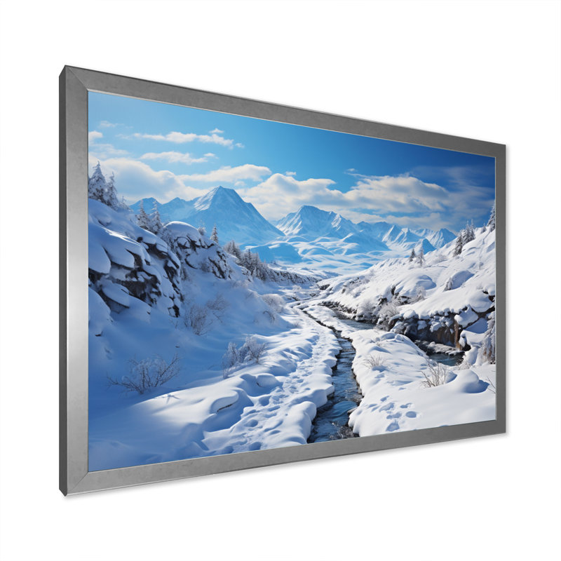 Winter Mountain Charm, reproduction d'art sur toile, H 34 po x l 44 po x P 1,5 po, Cadre simple argenté