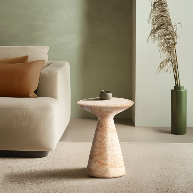 Modern Faux Stone Side Table Travertine and Onyx Finish Set of 2 for Indoor and Outdoor Use