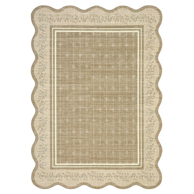 Tapis lavables pour le salon 8 x 10 Tapis pour la chambre à coucher Tapis festonné Tapis à bordure moderne Intérieur résistant aux taches pour salle à manger Bureau Chambre de bébé Chameau
