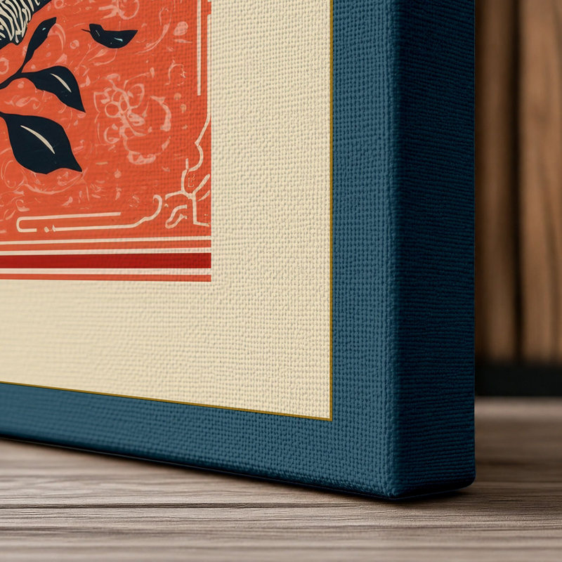 Toucan on Branch Boho - Wrapped Canvas, 36x24 - 91.4 x 61.0 cm, Teal Border