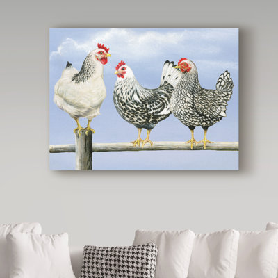 « three black prepour poules », reproduction de peinture à l’acrylique sur toile tendue