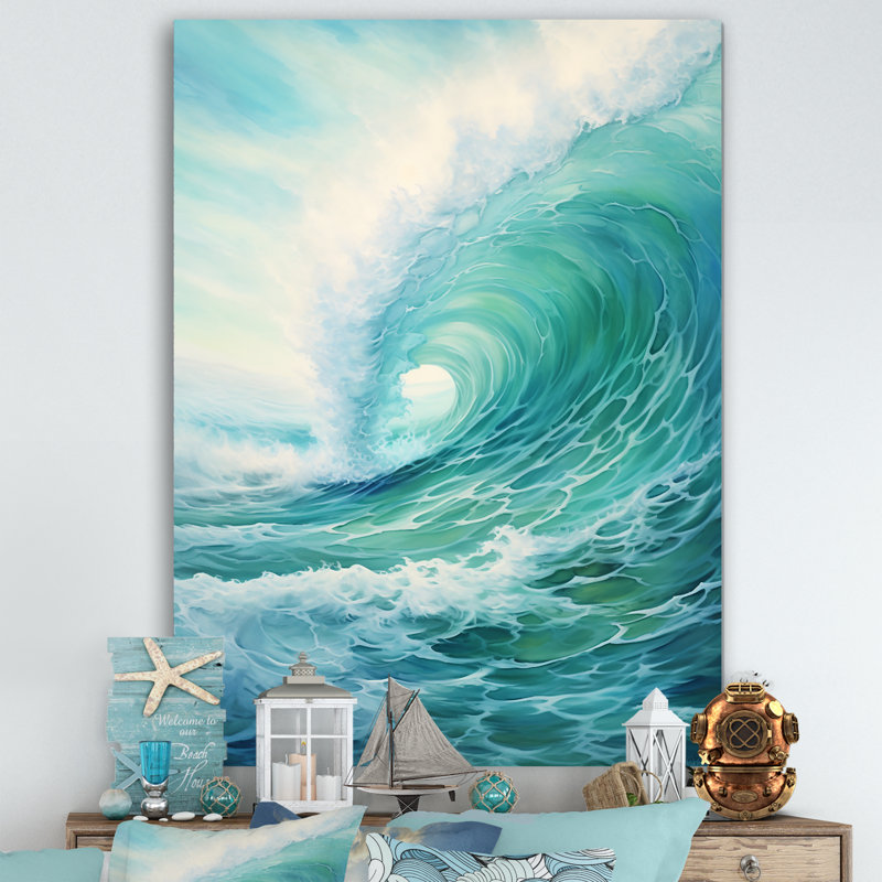 Tempête sarcelle et vague Expression III, Toile tendue, H 40 po x l 30 po x P 1,5 po