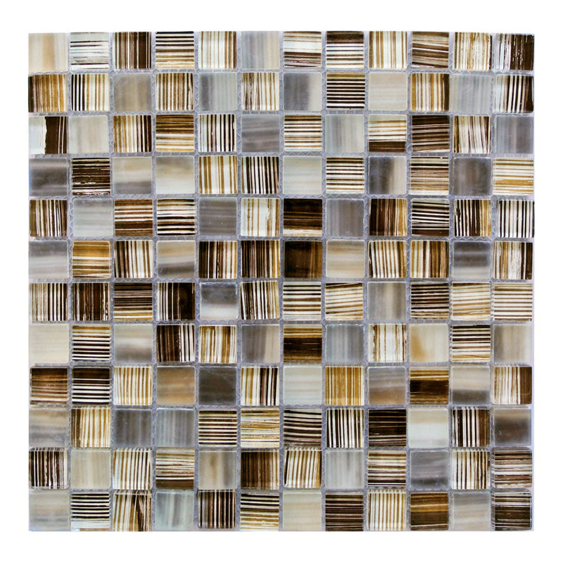 Handicraft 12 in. x 12 in. Stained Glass Straight Edge Square Mosaic Decorative Kitchen & Bathroom Wall Tile, Toffee