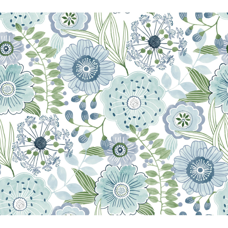 Papier peint artistique Bouquet neutre, Bleu
