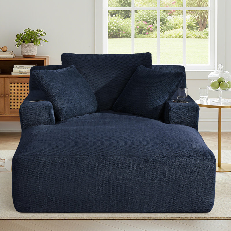 Chaise longue 49,2 po en fausse fourrure, canapé-lit simple, fauteuil de lecture d'appoint à siège profond avec porte-gobelet et poche latérale - aucun assemblage requis