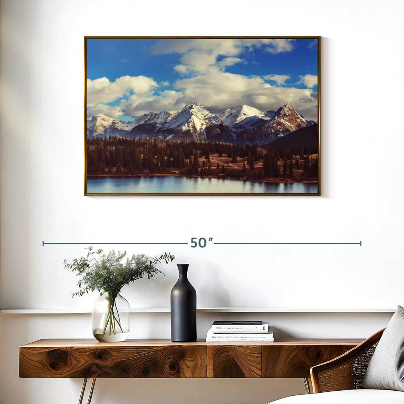 Paysage de montagnes Rocheuses, Cadre flottant doré, 37 po x 25 po