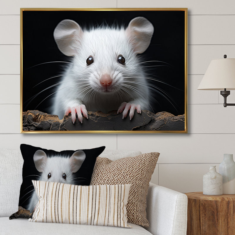 " White Small Rodent Wonders ", 34" H x 44" W x 1.5" D, Gold Floater Framed