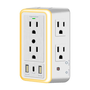 Prise multi-prises WBM SMART, protection contre les surtensions, extension à 6 prises, 2 ports de charge USB, USB-C, blanc
