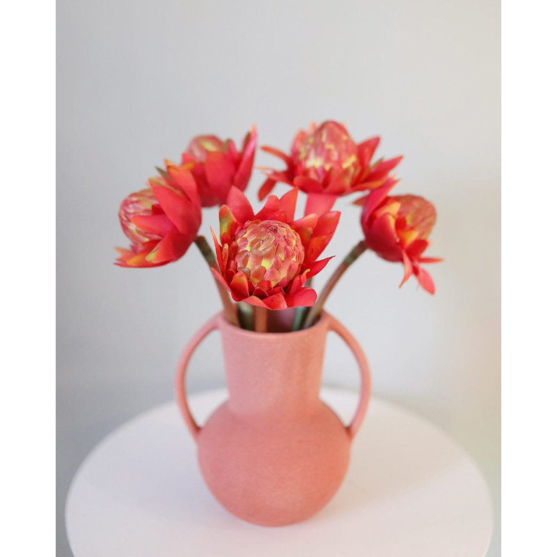 Faux Green Waratah Protea 16.5”, Red Orange, 16.5" H x 5" W