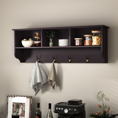 Wall Mounted Rack With 4-hook Storage Shelf For Room Coat 4 Hooks And Functional Basement