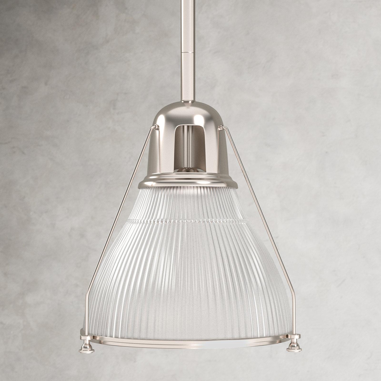 Isabelle Single Light Glass Pendant, Satin Nickel, Ribbed