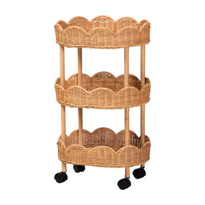 bali & pari Bulana Natural Rattan 3-Tier Rolling Storage Cart