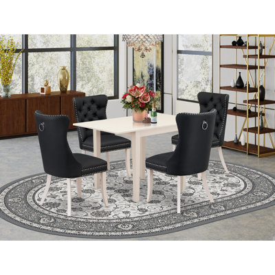 3 Piece Dining Table Set Consists of a Rectangle Kitchen Table with Dropleaf and 2 Parson Chairs, Mahogany