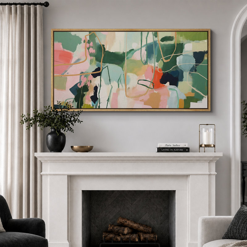«Mid Century Shape Colorful Abstraction Vibrant», reproduction d'art sur toile, H 30 po x l 60 po, Naturel
