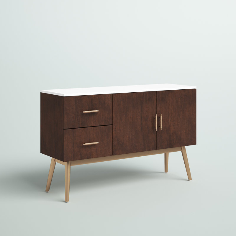 47.25'' Wide 2 Drawer Buffet Cabinet, Walnut/White